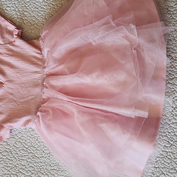 H&M Powder Pink Ballet Toole Textured Keyhole Back Short Sleeve Fairycore Dress - Picture 5 of 7